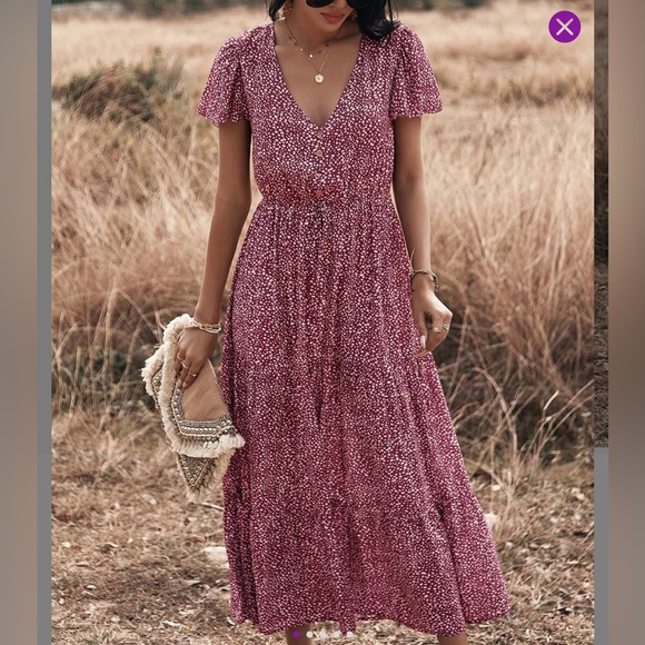 Wine and Ivory dot midi dress - Picture 2 of 10